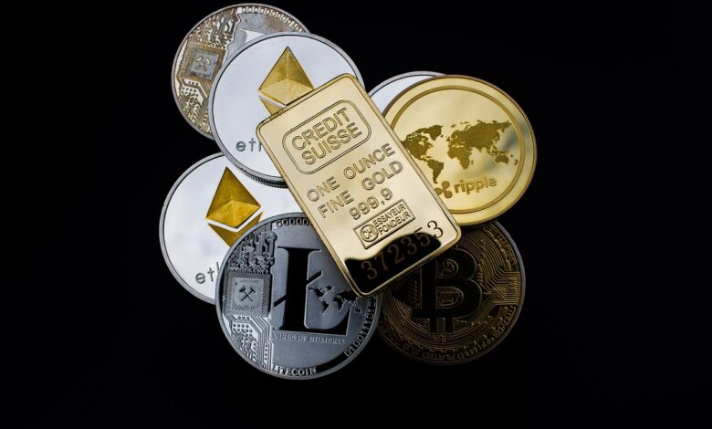 cryptocurrency, gold bar, concept