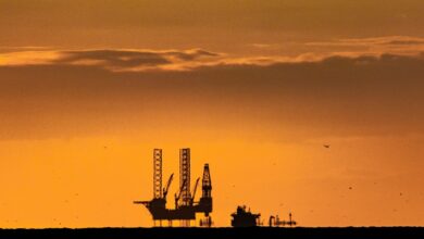 sunset, nature, oil rig