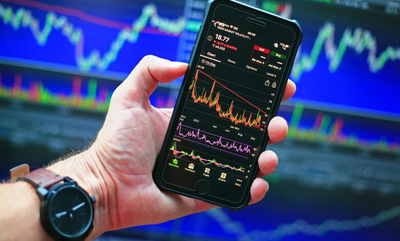 stock market, chart, phone