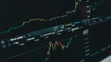 Close-up of a digital market analysis display showing Bitcoin and cryptocurrency price trends.