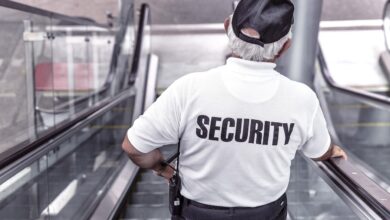 security, man, escalator