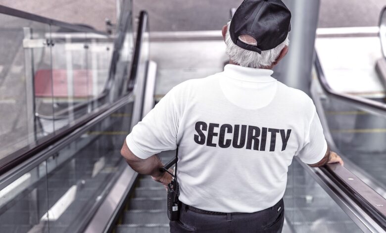 security, man, escalator