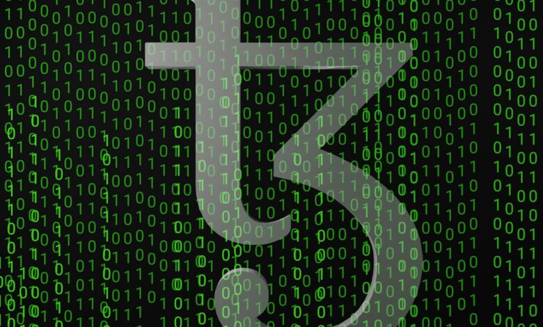 a green and black background with numbers and the number five