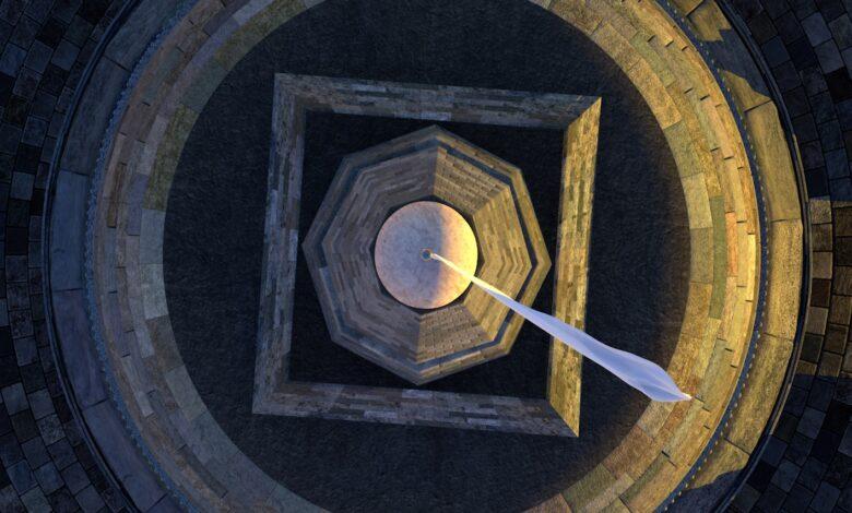 An aerial view of a circular object with a white object in the center